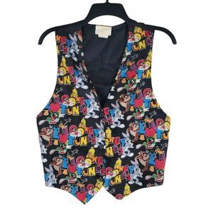 Vtg 90s Looney Tunes Vest Womens S Junior S Lightweight Black Multicolor Tweety